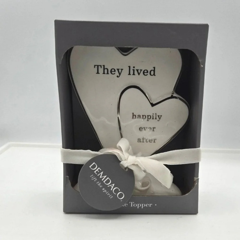 DEMDACO‎ Stoneware Hearts Happily Ever After Wedding Anniversary Cake Topper
